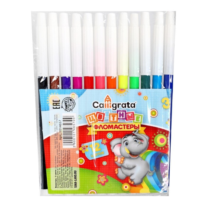 Фломастеры, 12 цветов, невентилируемый колпачок Фломастеры, 12 цветов, невентилируемый колпачок