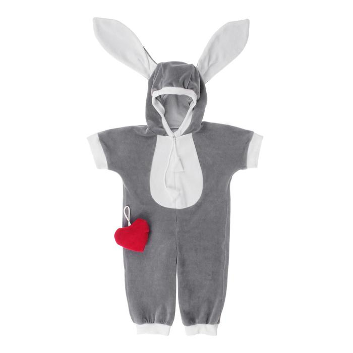 Карнавальный комбинезон для самых маленьких Карнавальный комбинезон для самых маленьких "Зайка серый" с игрушкой", велюр, рост 68-92 см, пушок и хвостик виды МИКС
