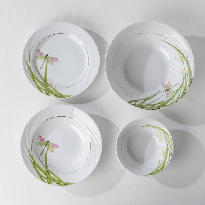 Сервиз столовый фарфоровый «Стрекоза», 37 предметов, 2 вида тарелок Сервиз столовый фарфоровый «Стрекоза», 37 предметов, 2 вида тарелок