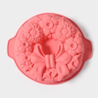 Форма для выпечки Доляна &laquo;Немецкий кекс. Праздничный венок&raquo;, силикон, 26&times;30 см, с ручками, цвет розовый