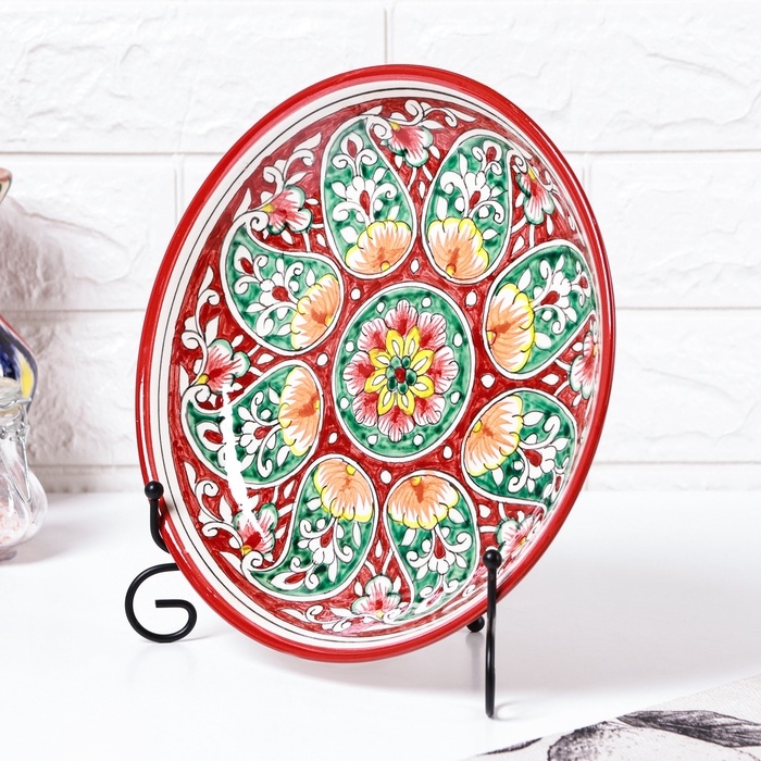 Ляган Риштанская Керамика "Цветы", 25 см, красный