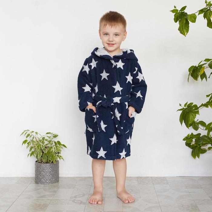 Халат махровый детский Крошка Я &laquo;Звездочки&raquo; размер 30, цвет синий, 100% хлопок 360 г/м2