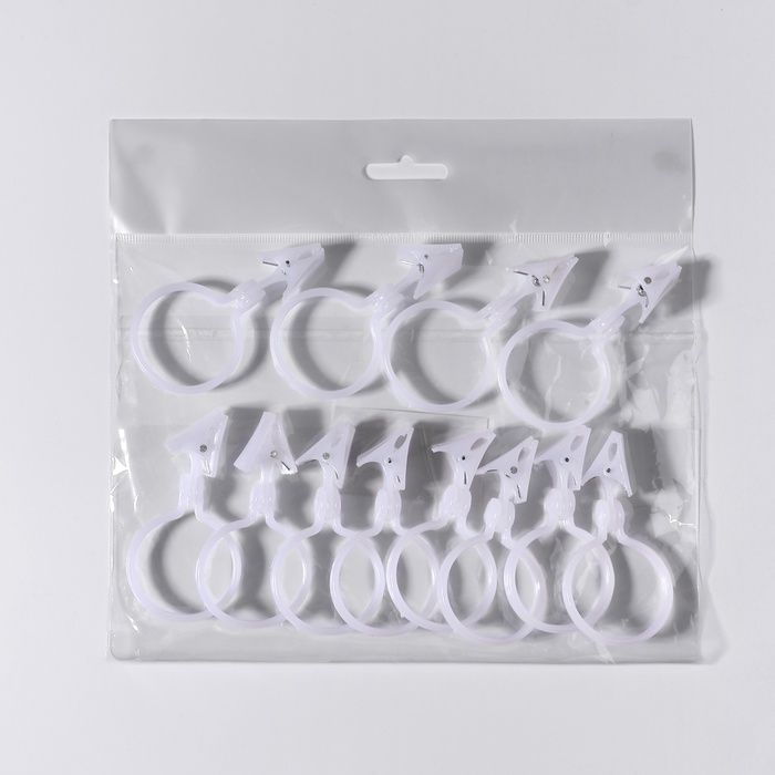 Кольцо для карниза, с зажимом, d = 33/38 мм, 12 шт, цвет белый Кольцо для карниза, с зажимом, d = 33/38 мм, 12 шт, цвет белый