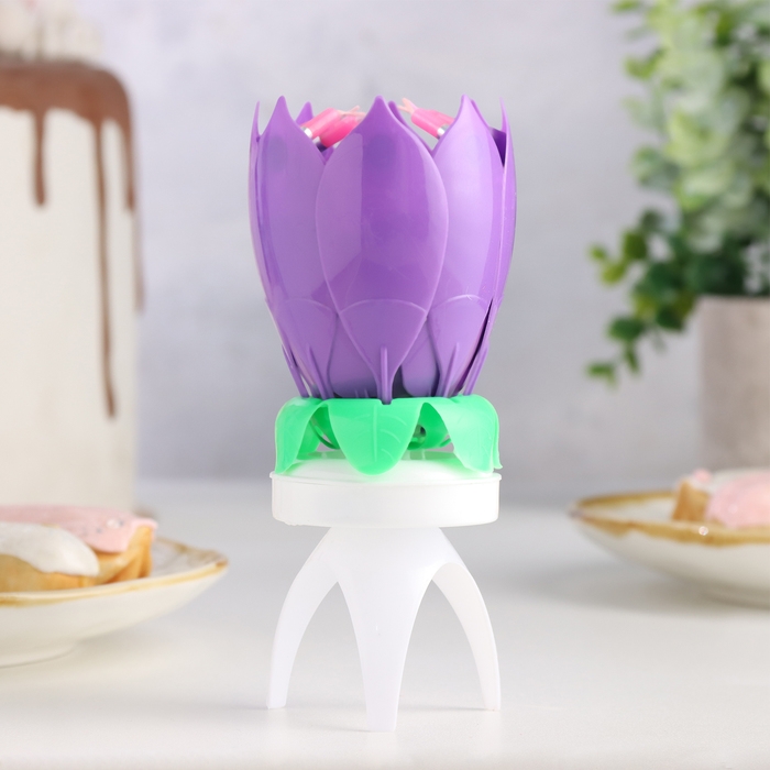 Свеча для торта музыкальная "Тюльпан", крутящаяся, фиолетовая, 14,5&times;6 см