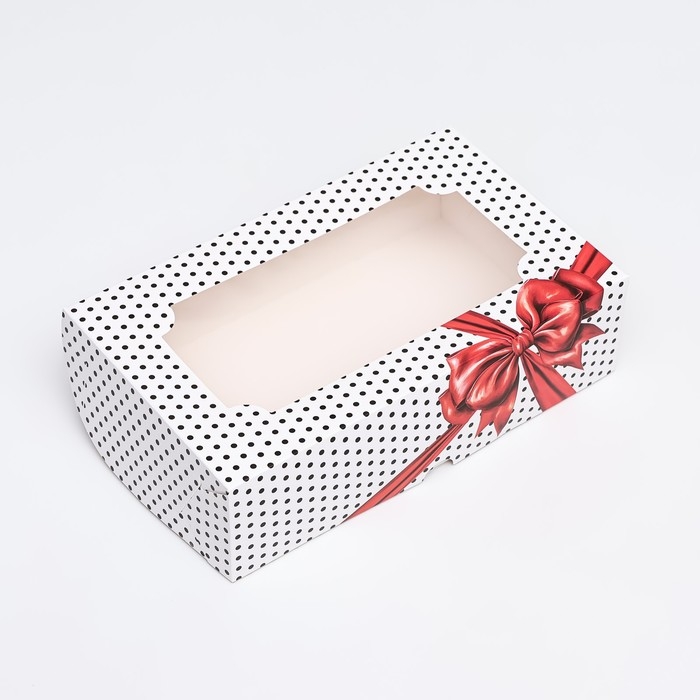 Коробка складная с окном под зефир Коробка складная с окном под зефир "Горошек с бантиком", 25 х 15 х 7 см