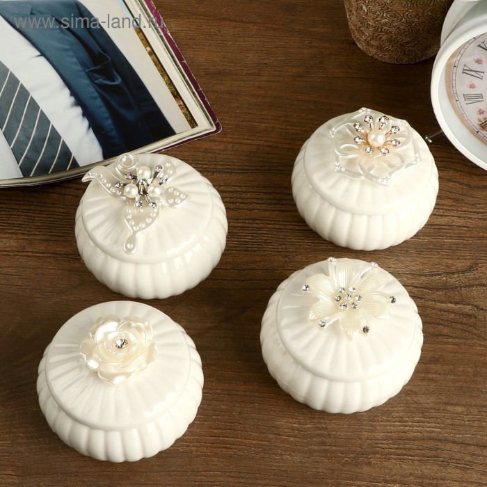 Шкатулка керамика Шкатулка керамика "Перламутровый цветок" МИКС 5,8х7,5х7,5 см