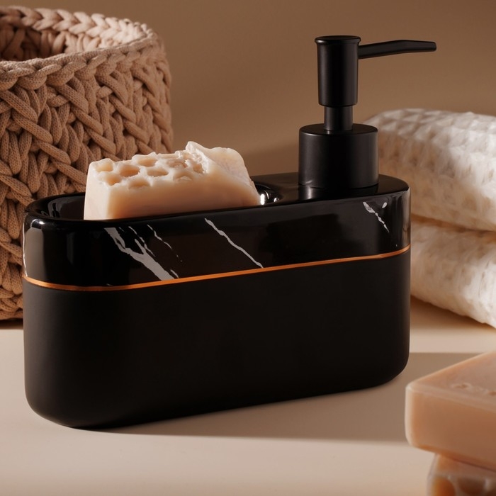 Дозатор для мыла SL Home Lines, с подставкой для губки, 400 мл, цвет чёрный