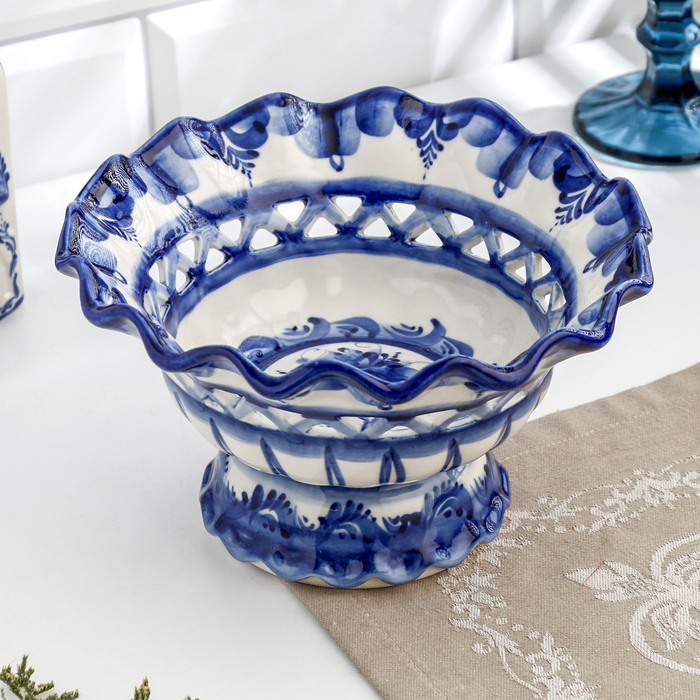 Конфетница Конфетница "Волна", гжель, фарфор, 10х20 см