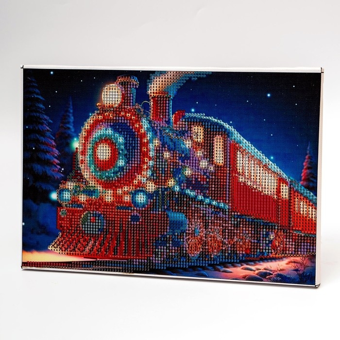 Новогодняя алмазная мозаика с гирляндой на раме с частичным заполнением &laquo;Новый год. Новогодний экспресс&raquo;, 20 х 30 см