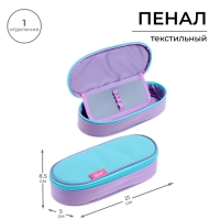 Пенал-футляр 85 х 210 х 50 мм с откидной планкой, мягкий, текстильный, Calligrata ПМК 24-42, мятный/светло-сиреневый Пенал-футляр 85 х 210 х 50 мм с откидной планкой, мягкий, текстильный, Calligrata ПМК 24-42, мятный/светло-сиреневый