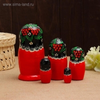 Матрёшка &laquo;Снегири в рябине&raquo;, чёрный платок, 5 кукольная, 15 -18 см