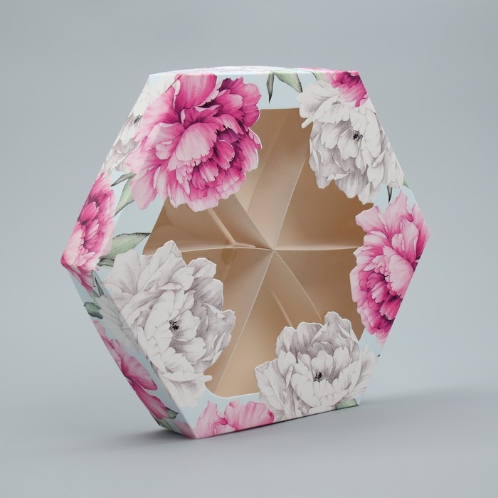 Коробка кондитерская, упаковка, &laquo;Пионы&raquo;, 23 х 23х 4 см