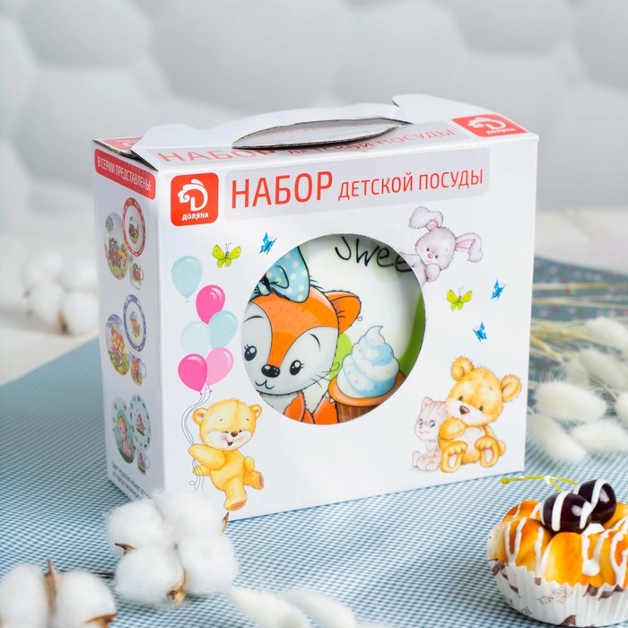 Набор детской посуды из керамики Доляна «Лисёнок», 3 предмета: кружка 230 мл, миска 400 мл, тарелка d=18 см Набор детской посуды из керамики Доляна «Лисёнок», 3 предмета: кружка 230 мл, миска 400 мл, тарелка d=18 см
