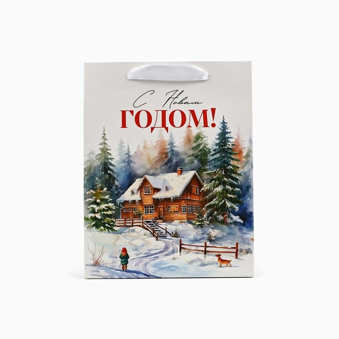 Пакет подарочный новогодний ламинированный &laquo;Зимний лес&raquo;, деревня, MS 18 х 23 х 10 см , Новый год