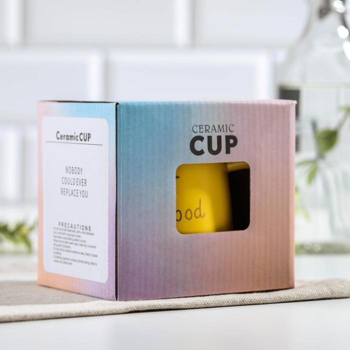 Кружка керамическая &laquo;Смайл&raquo;, 350 мл, с деревянной крышкой и ложкой, цвет и рисунок МИКС