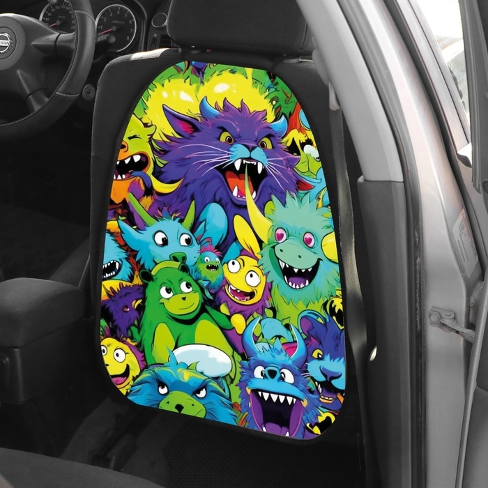 Накидка на сиденье автомобильное Cartage Кислотные монстры, ПВХ, 60 х 45 см, европодвес Накидка на сиденье автомобильное Cartage Кислотные монстры, ПВХ, 60 х 45 см, европодвес