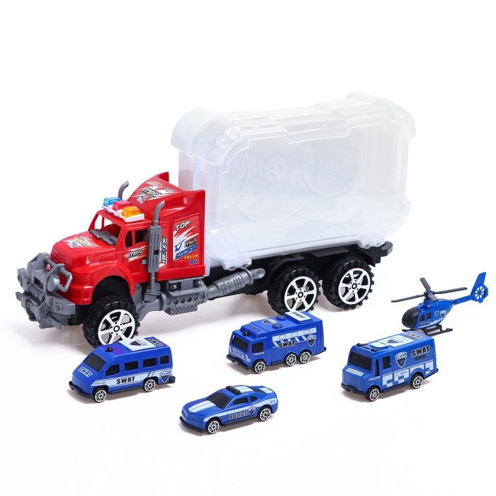 Грузовик инерционный «Полиция», с техникой, МИКС Грузовик инерционный «Полиция», с техникой, МИКС