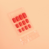 Накладные ногти «Сияние», 12 шт, с блёстками, с клеевыми пластинами, форма мягкий квадрат, красные Накладные ногти «Сияние», 12 шт, с блёстками, с клеевыми пластинами, форма мягкий квадрат, красные