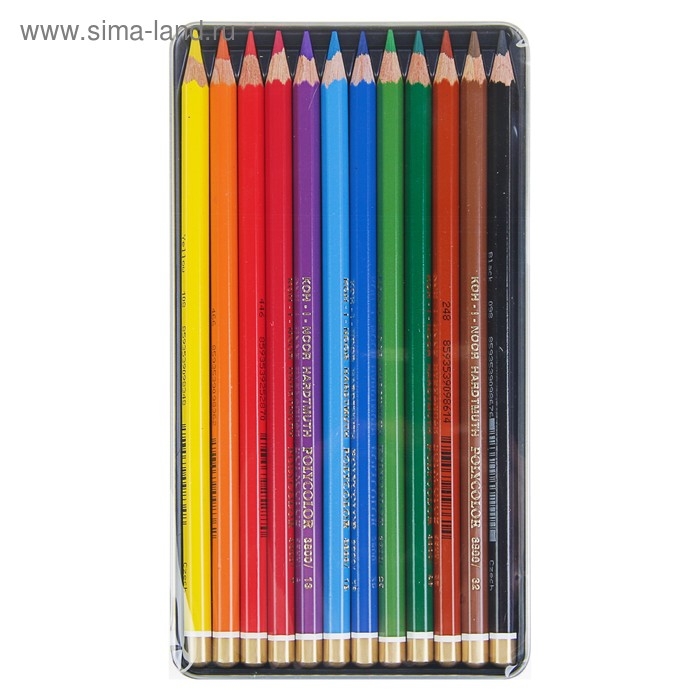 Карандаши Koh-I-Noor 3822 PolyColor художественные, мягкие, 12 цветов, в металлическом пенале