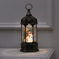 Светодиодная фигура &laquo;Фонарь со снеговиками&raquo; 13 &times; 28.5 &times; 12 см, пластик, батарейки ААх3 (не в комплекте), USB, свечение тёплое белое