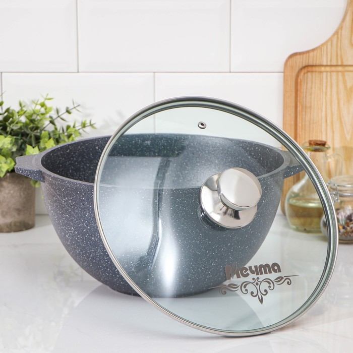 Казан &laquo;Гранит&raquo;, 6 л, стеклянная крышка, литые ручки, антипригарное покрытие, цвет серый