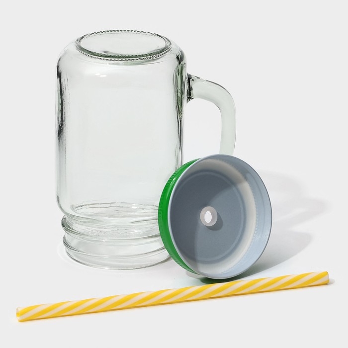 Кружка стеклянная с крышкой и трубочкой Доляна «Гладь», 450 мл, 10×7,5×13 см, цвет МИКС Кружка стеклянная с крышкой и трубочкой Доляна «Гладь», 450 мл, 10×7,5×13 см, цвет МИКС