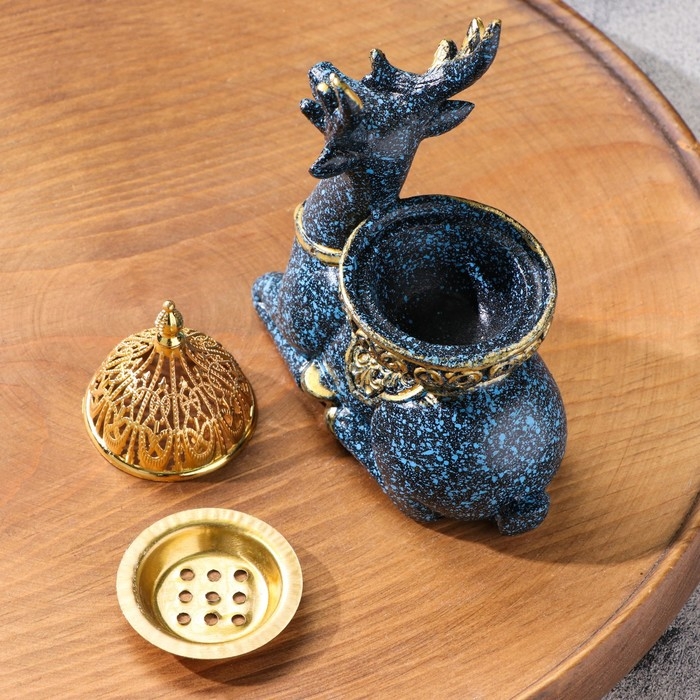 Курильница для благовоний порошковых и конусов Курильница для благовоний порошковых и конусов "Олененок", голубой, 12,5х11,5 см