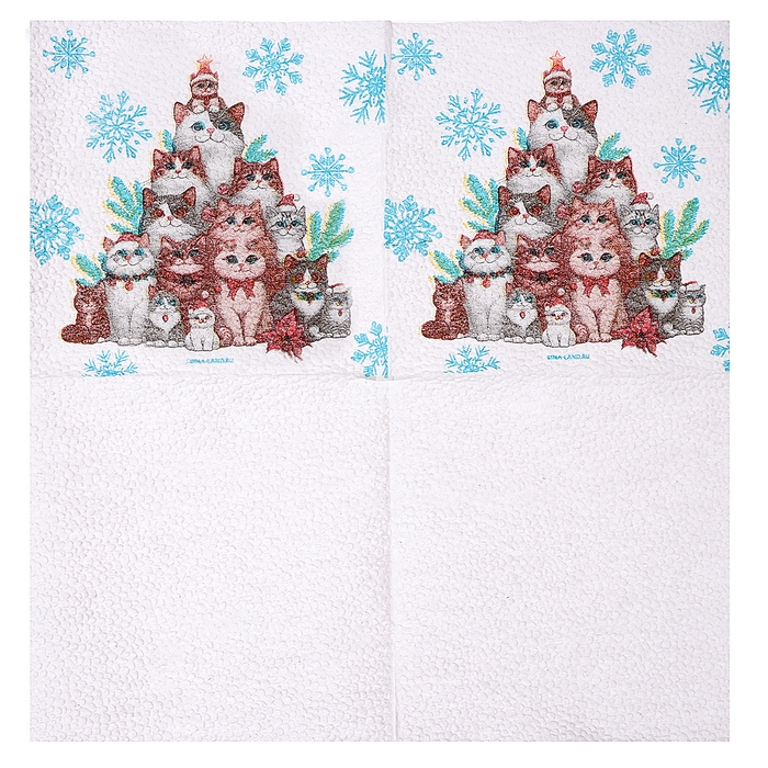 Салфетки новогодние бумажные &laquo;С Новым годом: коты&raquo;, однослойные, 24х24 см, 20 шт.
