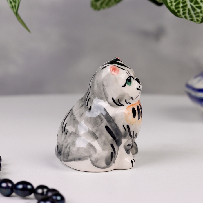Сувенир "Кошка сидячая", 6х6 см, цветная, гжель