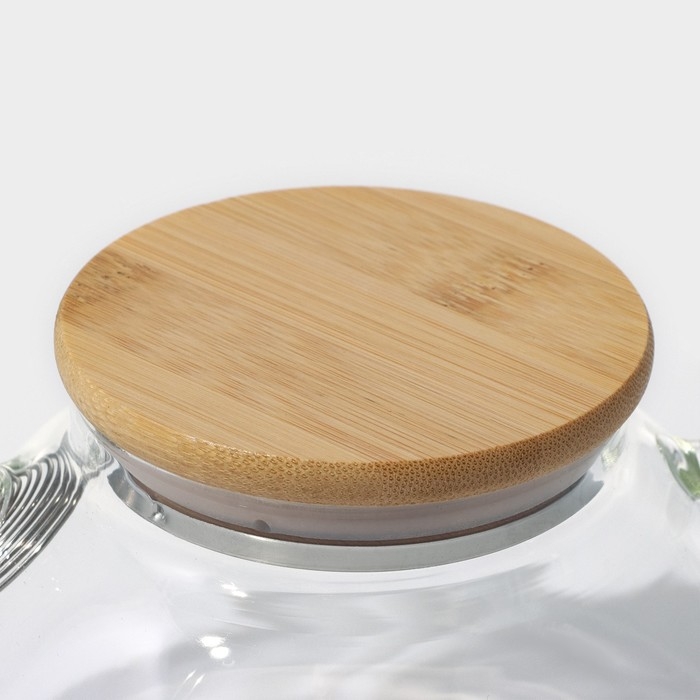 Чайник заварочный стеклянный с бамбуковой крышкой и металлическим фильтром BellaTenero &laquo;Эко&raquo;, 600 мл, 18&times;12&times;10 см