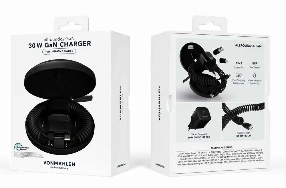 Зарядное устройство Vonmahlen Allroundo GaN, черное