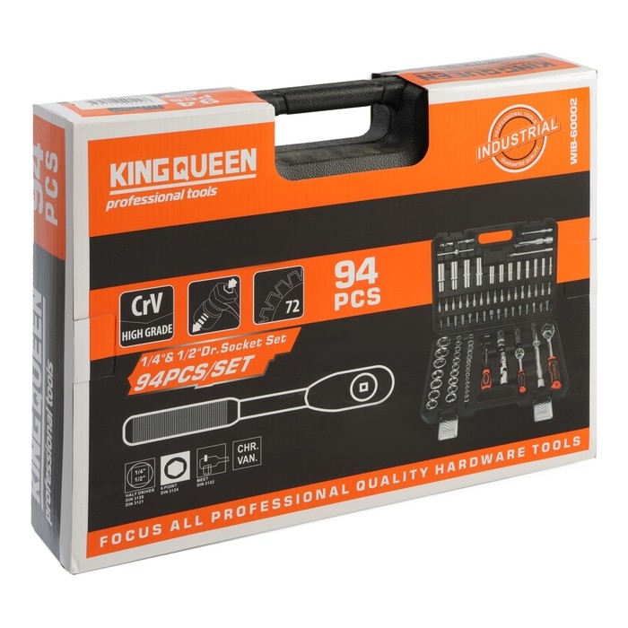 Набор инструментов автомобильный KINGQUEEN WIB-60002, 72 зуба, 1/2 1/4", 94 предмета