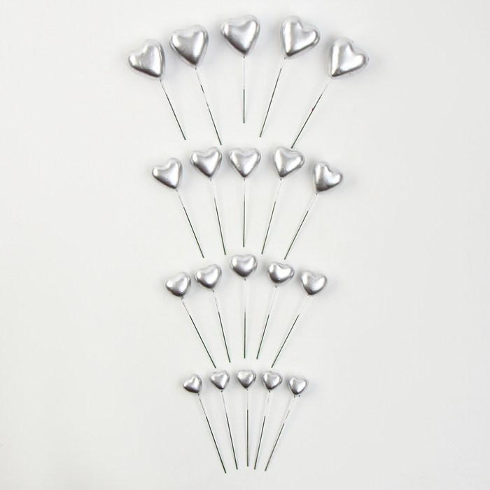 Набор топперов «Сердечки», 12 см, цвет серебро Набор топперов «Сердечки», 12 см, цвет серебро