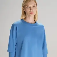 Футболка оверсайз с двойным рукавом Kosmos, синяя, размер XS/S