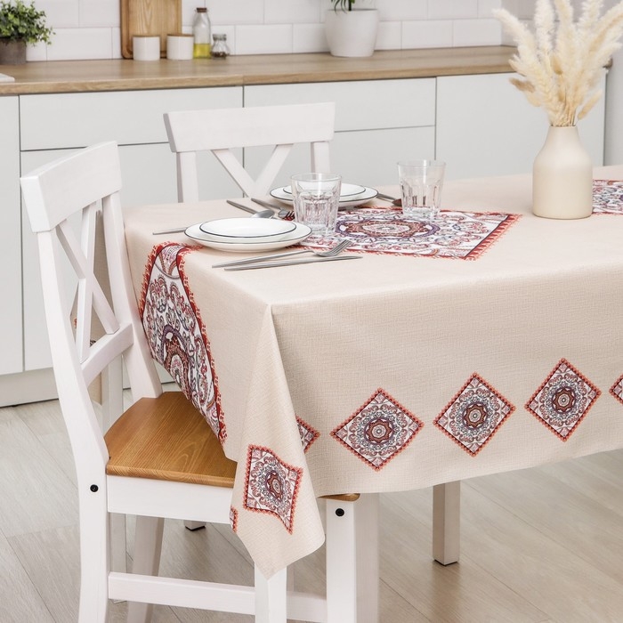 Клеёнка на стол на ткани &laquo;Цветочный мотив&raquo;, рулон 20 метров, ширина 137 см, толщина 0,22 мм, цвет бежевый