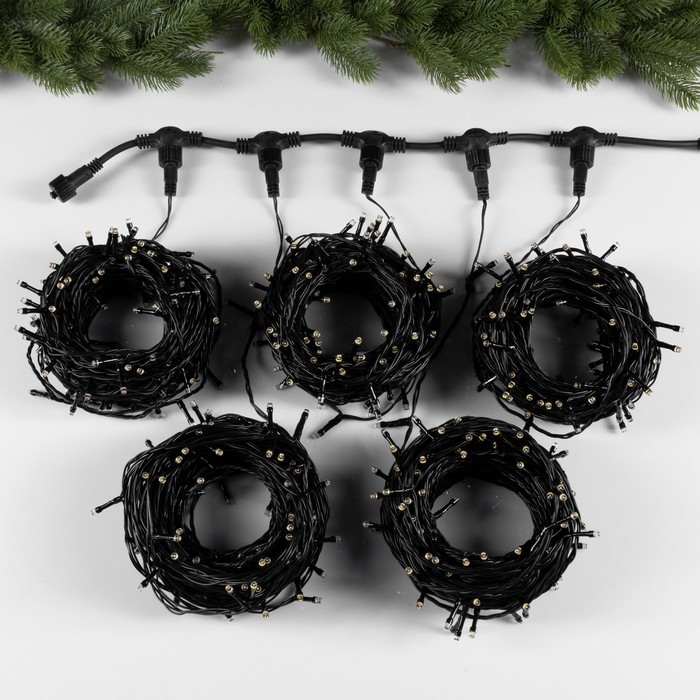 Гирлянда «Клип-лайт» 5 нитей по 20 м, IP44, УМС, тёмная нить, 665 LED, свечение тёплое белое, мерцание всех светодиодов, 24 В Гирлянда «Клип-лайт» 5 нитей по 20 м, IP44, УМС, тёмная нить, 665 LED, свечение тёплое белое, мерцание всех светодиодов, 24 В