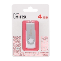 Флешка Mirex SWIVEL WHITE, 4 Гб, USB2.0, чт до 25 Мб/с, зап до 15 Мб/с, белая Флешка Mirex SWIVEL WHITE, 4 Гб, USB2.0, чт до 25 Мб/с, зап до 15 Мб/с, белая