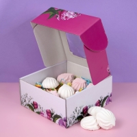 Коробка самосборная, с окном, "Весенние пионы", 19 х 19 х 9 см