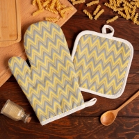 Кухонный набор (2 предмета) Доляна &laquo;Зигзаги&raquo;, прихватка 17х17 см, варежка 26х16 см, 100% п/э
