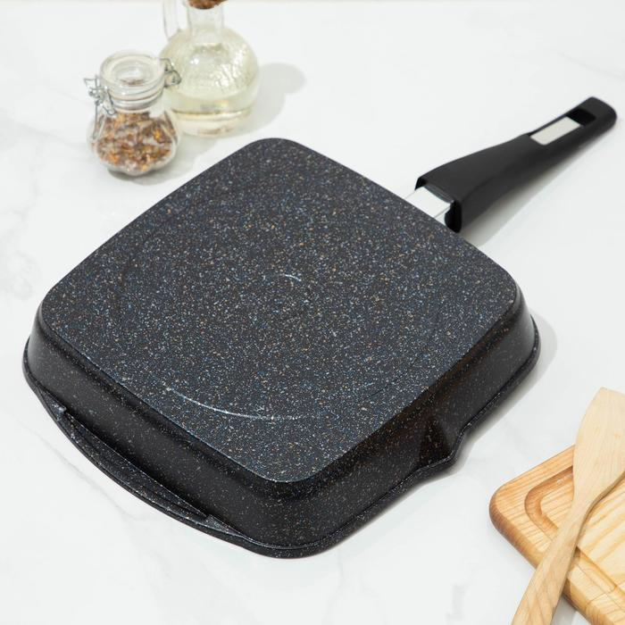 Сковорода-гриль &laquo;Гранит&raquo;, 26&times;26, съёмная ручка, стеклянная крышка, антипригарное покрытие, цвет чёрный