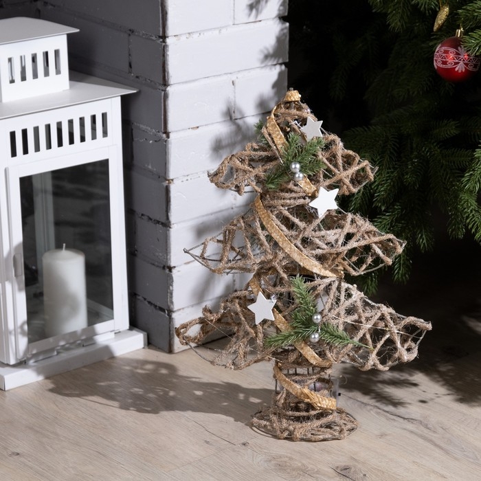 Светодиодная фигура &laquo;Ёлка&raquo; 32 &times; 44 &times; 10 см, металл, текстиль, батарейки ААх2 (не в комплекте), свечение тёплое белое