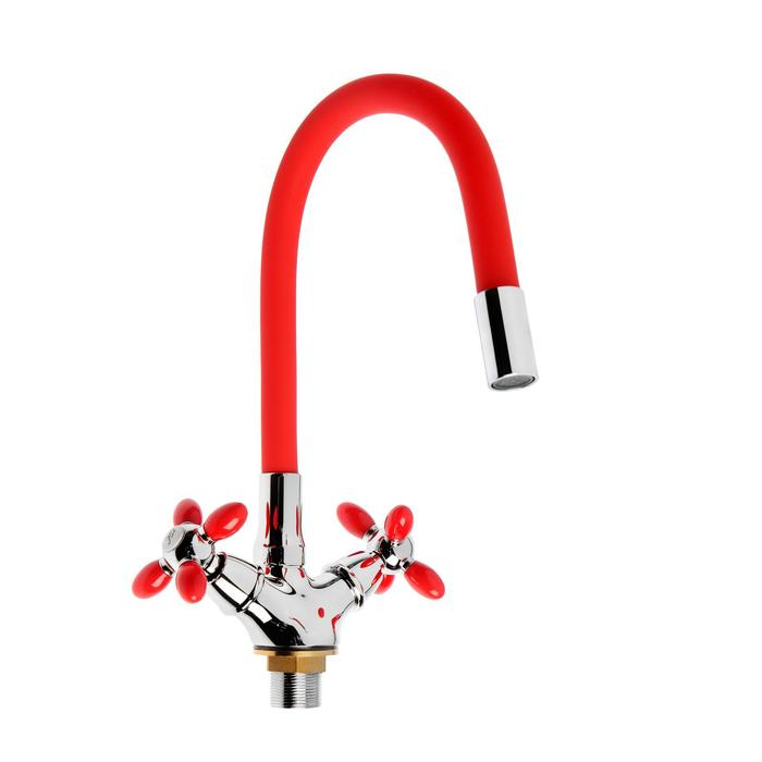 Смеситель для кухни Accoona A4882N-1, двухвентильный, с гибким изливом, красный Смеситель для кухни Accoona A4882N-1, двухвентильный, с гибким изливом, красный