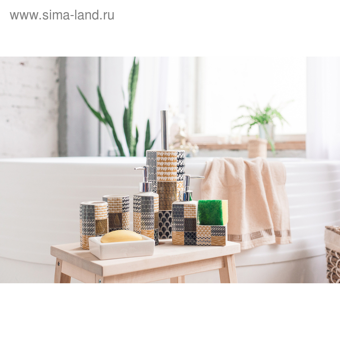 Набор аксессуаров для ванной комнаты &laquo;Геометрия&raquo;, 6 предметов (мыльница, 2 дозатора для мыла, 2 стакана, ёрш)