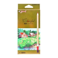 Карандаши 12 цветов, в картонной коробке, шестигранные, корпус золото, деревянные, Пейзаж Карандаши 12 цветов, в картонной коробке, шестигранные, корпус золото, деревянные, Пейзаж