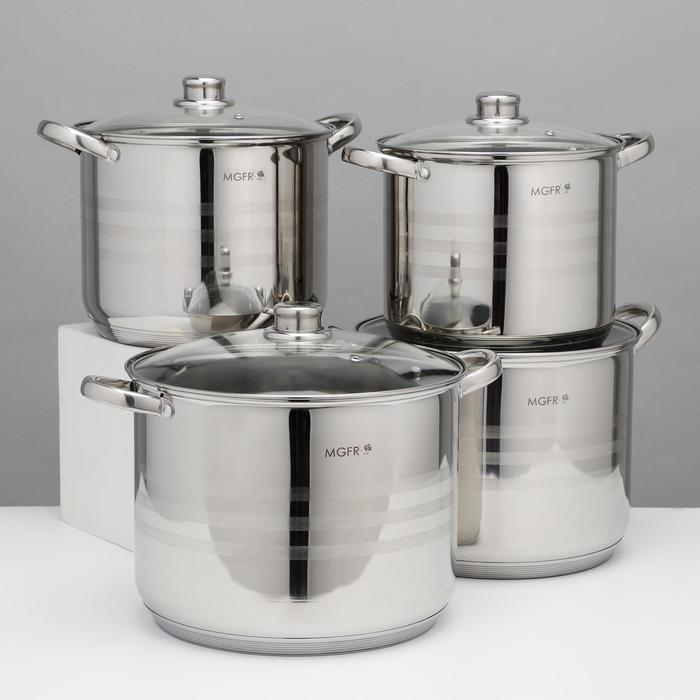 Набор кастрюль из нержавеющей стали &laquo;Абель&raquo;, 4 предмета: 7 л, 9 л, 10 л, 12 л, крышки, индукция