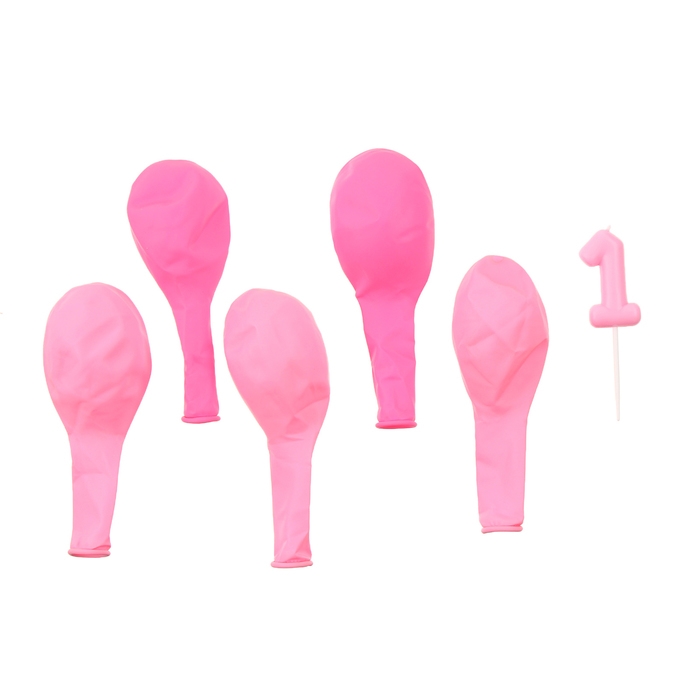 Свечи для торта + 5 шаров, цифра 1, розовая Свечи для торта + 5 шаров, цифра 1, розовая