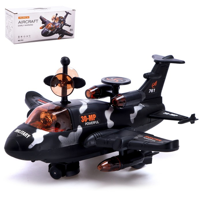 Самолет &laquo;Разведчик&raquo;, свет и звук, работает от батареек, цвет чёрный