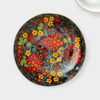 Сервиз чайный керамический на металлической подставке Доляна &laquo;Хохлома&raquo;, 13 предметов: 6 чашек 210 мл, 6 блюдец d=14 см, чайник 1 л