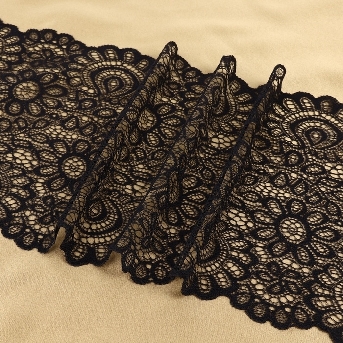 Кружевная эластичная ткань, 195 мм × 2,7 ± 0,5 м, цвет чёрный Кружевная эластичная ткань, 195 мм × 2,7 ± 0,5 м, цвет чёрный
