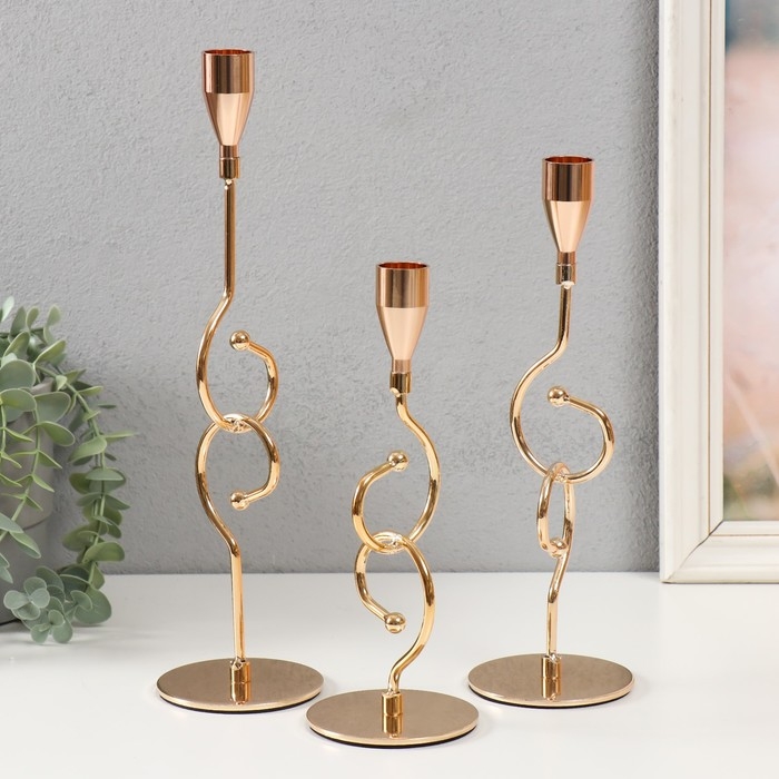 Подсвечник металл "Домиция" набор 3 шт золото d=2см высота 31; 25,4; 21,5 см 8х8х31 см